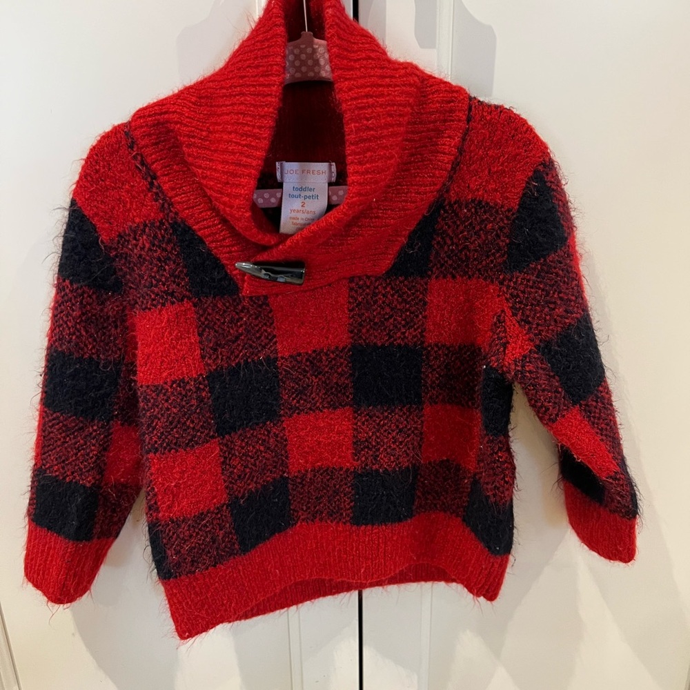 Joe fresh Red and Black Plaid Sweater 2t